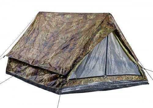 Zelt "Minipack" - Ranger für 2 Personen mit Pack- und Tragetasche, Moskito-Netze flecktarn