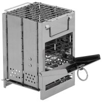 Raketenofen, mit Rost, faltbar aus Edelstahl mit Rost Ideal für Dutch Oven, Guss mini, ca. 21 x 14 x 14 cm (H x B x T)