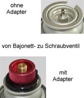 Adapter Bajonet rot t- zu Schraubventil Betrieben mit Bajonett-Butangas-Kartusche 227g